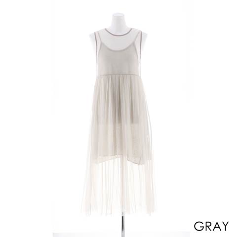 シースルーフレアAラインロングドレス[カジュアル/dazzy closet](グレー-フリーサイズ)