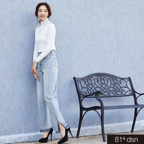 [81+dsn][SMLサイズ]ボーイフレンドスリットロングデニムパンツ[3サイズ展開]