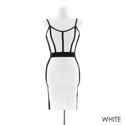 バイカラーラインタイトミニドレス[カジュアル/dazzy closet](ホワイト-フリーサイズ)