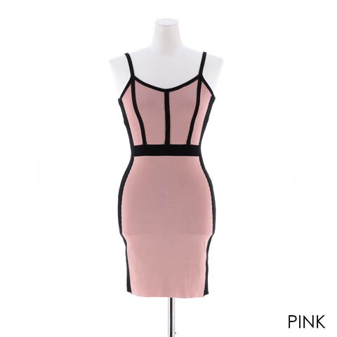 バイカラーラインタイトミニドレス[カジュアル/dazzy closet](ピンク-フリーサイズ)