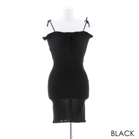 フロントリボンストライプタイトミニドレス[カジュアル/dazzy closet](ブラック-フリー)