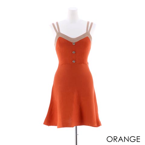 肩見せワンカラーAラインミニドレス[カジュアル/dazzy closet](オレンジ-フリーサイズ)
