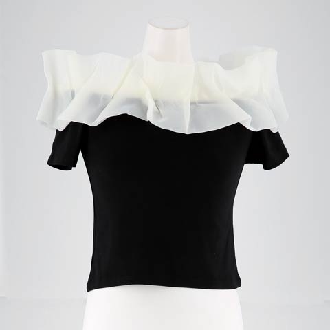 [S～LLサイズ]オフショルダーボリュームフリルトップス[4サイズ展開][カジュアル/dazzy closet](ブラック-Sサイズ)
