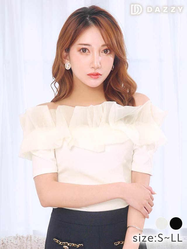 [S～LLサイズ]オフショルダーボリュームフリルトップス[4サイズ展開][カジュアル/dazzy closet]