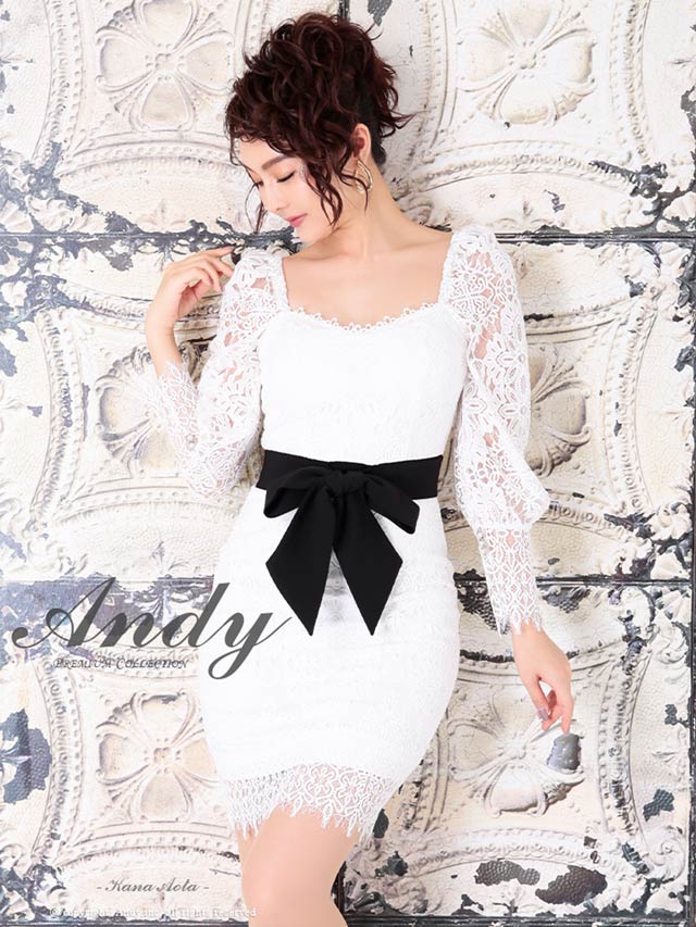 新品未使用タグ付きAndyウエストリボンブラックホワイトレースバイカラードレス❣️ XSサイズあり【ANDY/アンディ】バイカラー/ フロントジップ