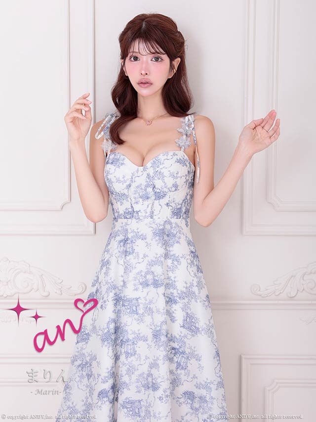 美品✨an アンディ　フラワー　Aライン　キャバドレス　Sサイズ　高級 ANDY/アンディ】フラワーレース/ ハイネック/ 切替デザイン/ 袖