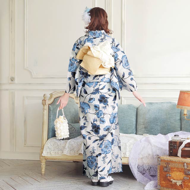 LARMEモデル加藤ナナ着用[3点SET] 瑠璃花模様浴衣 【2021年新作/YUKATA