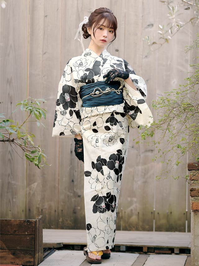 京都本浴衣 椿柄浴衣帯とリボンはついております