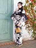 3点SET]ディープホワイト百合柄浴衣【YUKATA by dazzy 2025】の
