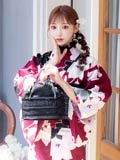 3点SET]赤地×モノクロ百合柄浴衣【2024年新作/YUKATA by dazzy