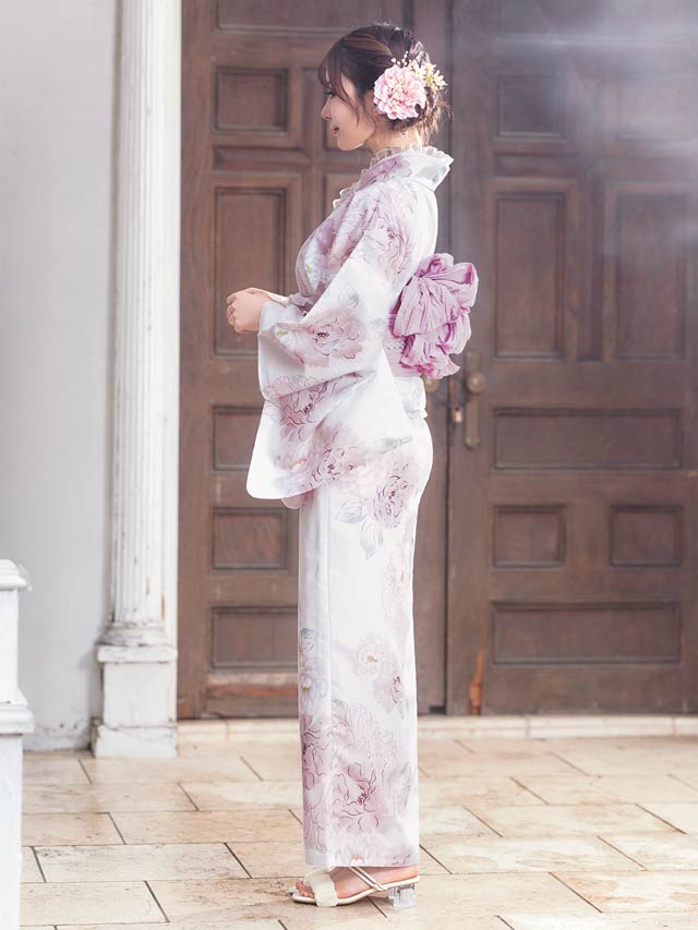 2点SET]パステル線画八重咲薔薇柄浴衣【YUKATA by dazzy 2025