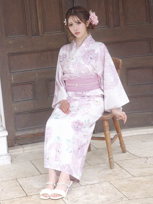 3点SET]パステル線画八重咲薔薇柄浴衣【YUKATA by dazzy 2025