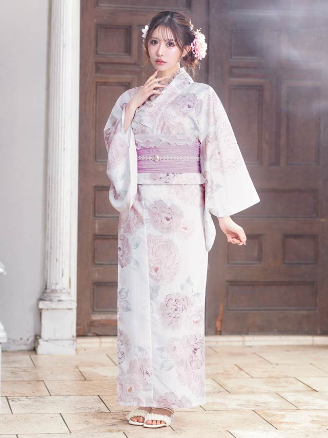 【はな】浴衣 2点SET]パステル線画八重咲薔薇柄浴衣【YUKATA by dazzy 2025