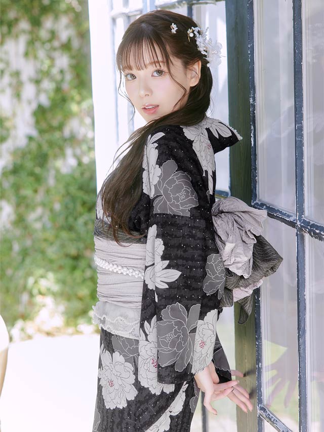 3点SET]濃紺縦縞×淡牡丹柄浴衣【YUKATA by dazzy 2025】の通販は