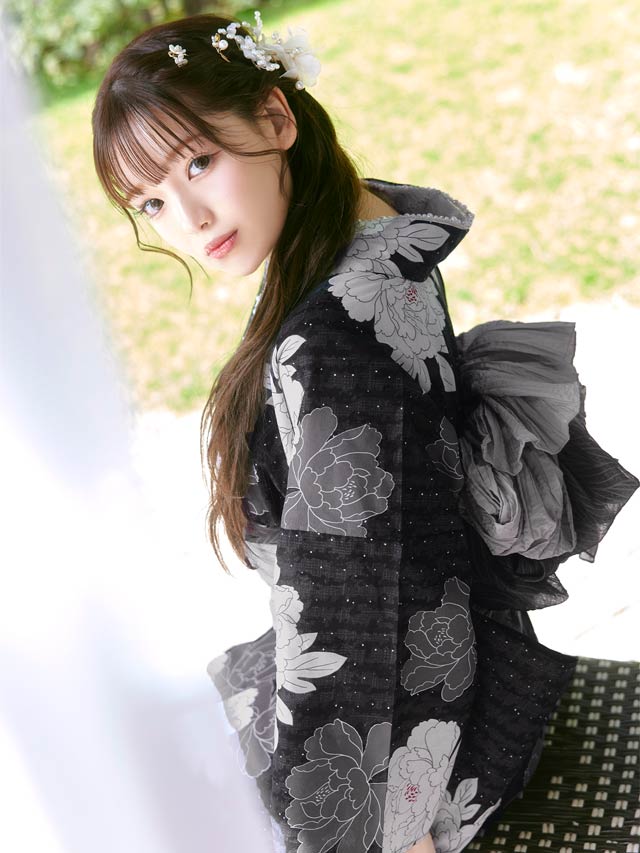 3点SET]濃紺縦縞×淡牡丹柄浴衣【YUKATA by dazzy 2025】の通販は
