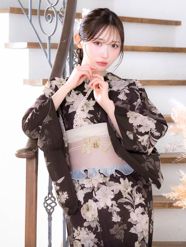 [3点SET]紺地×レトロ花柄浴衣【YUKATA by dazzy 2025】 楽天市場】[3点SET]紺地×レトロ花柄浴衣【2025年再入荷YUKATA by