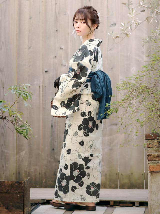 セパレート浴衣] レトロモダン椿柄浴衣[4点SET]【YUKATA by