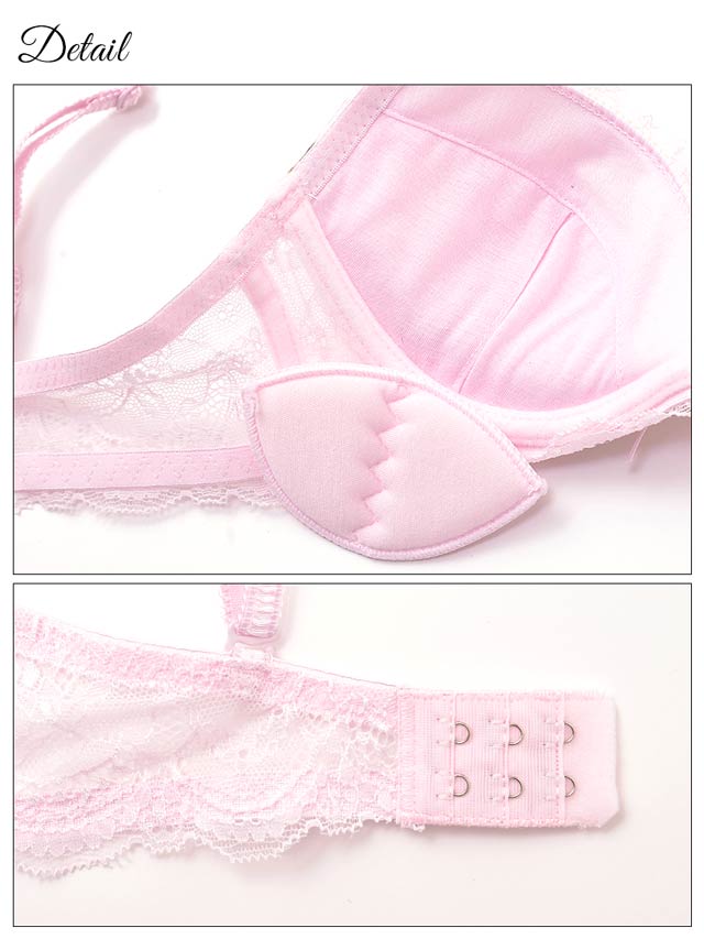 [新品・未使用]アイボリー花柄レースブラジャーショーツセット Lace Ladies ブラジャー ショーツセット 谷間メイク 花柄