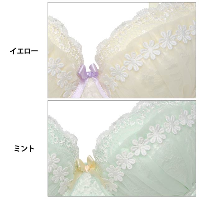 春のフェミニンレース×フリルブラジャー＆フルバックショーツの