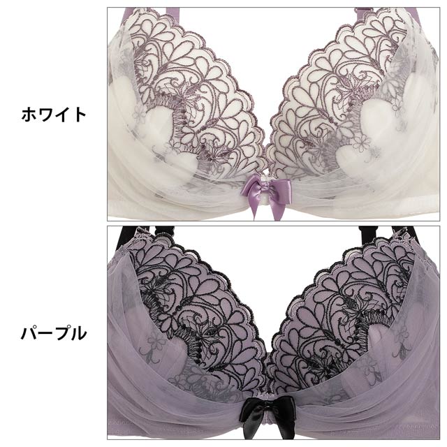 クラシック刺繍xチュールレーシィブラジャー&サイド紐Tバック