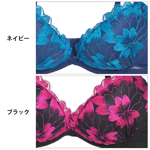 ダークFlowerエンブロイダリーブラジャー＆フルバックショーツ