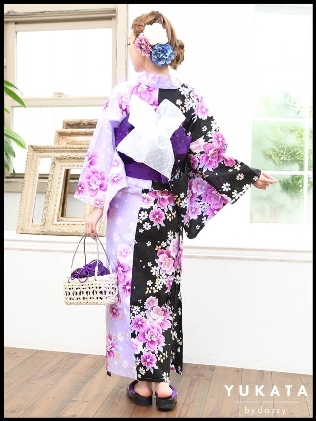 黒×紫バイカラー浴衣3点セット[2017年新作/YUKATA by dazzy]