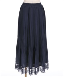 裾レースプリーツスカート(紺-F)