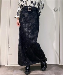 【加藤ナナさん着用】ラメフェザータイトスカート(黒-F)