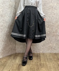 連ボタンフィッシュテールスカート(黒-F)