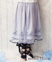 マリン裾刺繍スカート(サックス-M)