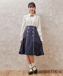 kidsＷ釦クラシカルストライプスカート(紺-140cm)