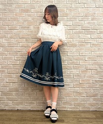 アクアマリン透かし刺繍スカート【タイムセール対象商品】(グリーン-M)