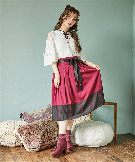 アジアンランタン刺繍スカート