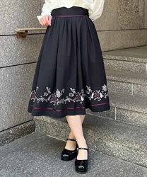 リボン付猫刺繍スカート(黒-F)