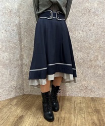 ダブル釦フィッシュテールスカート(紺-F)