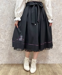 猫×メッセージ刺繍スカート(黒-F)