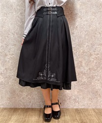 刺繍入りベルト装飾スカート【期間限定プライス対象商品】(黒-F)