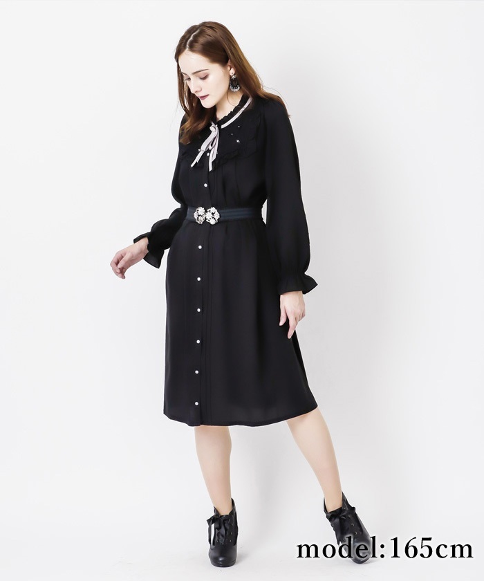 ブローチ付長袖ブラウスワンピース Web価格 衣料 Axes Femme Online Shop