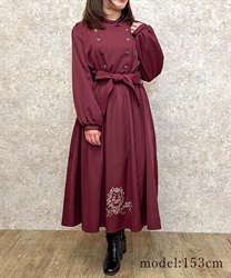 【web価格/期間限定】裾刺繍ナポレオン風ワンピース(ワイン-F)