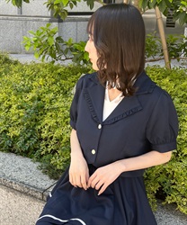 フリル襟ガーリーショートジャケット(紺-M)
