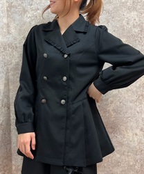 プリーツデザインハーフジャケット(黒-M)