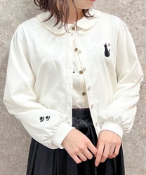 袖口×胸元ネコ刺繍カットカーディガン(白-F)