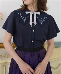 シエルエトワール刺繍襟ブラウス(紺-M)