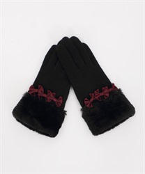 【web価格/期間限定】３連リボン手袋(黒-Ｍ)