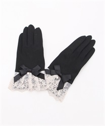 レース×リボン使いＵＶ手袋(黒-F)