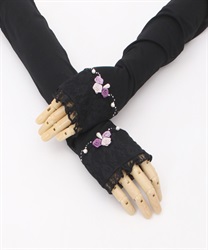 巻きバラ付ＵＶロング手袋(黒-F)