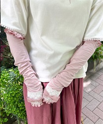 リボンデザインＵＶロング手袋(ピンク-F)