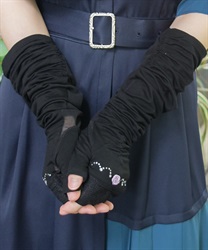 巻きバラ×ビジューＵＶ手袋(黒-F)