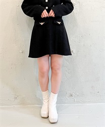 フラップデザインツィードスカート(黒-M)