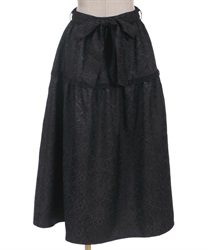 【web価格/期間限定】リボン付ジャカードロングスカート(黒-M)